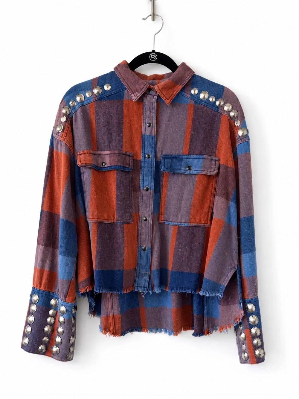 FREE PEOPLE Austin Plaid Studded Shacket Plaid Jacket Small - Picture 4 of 8